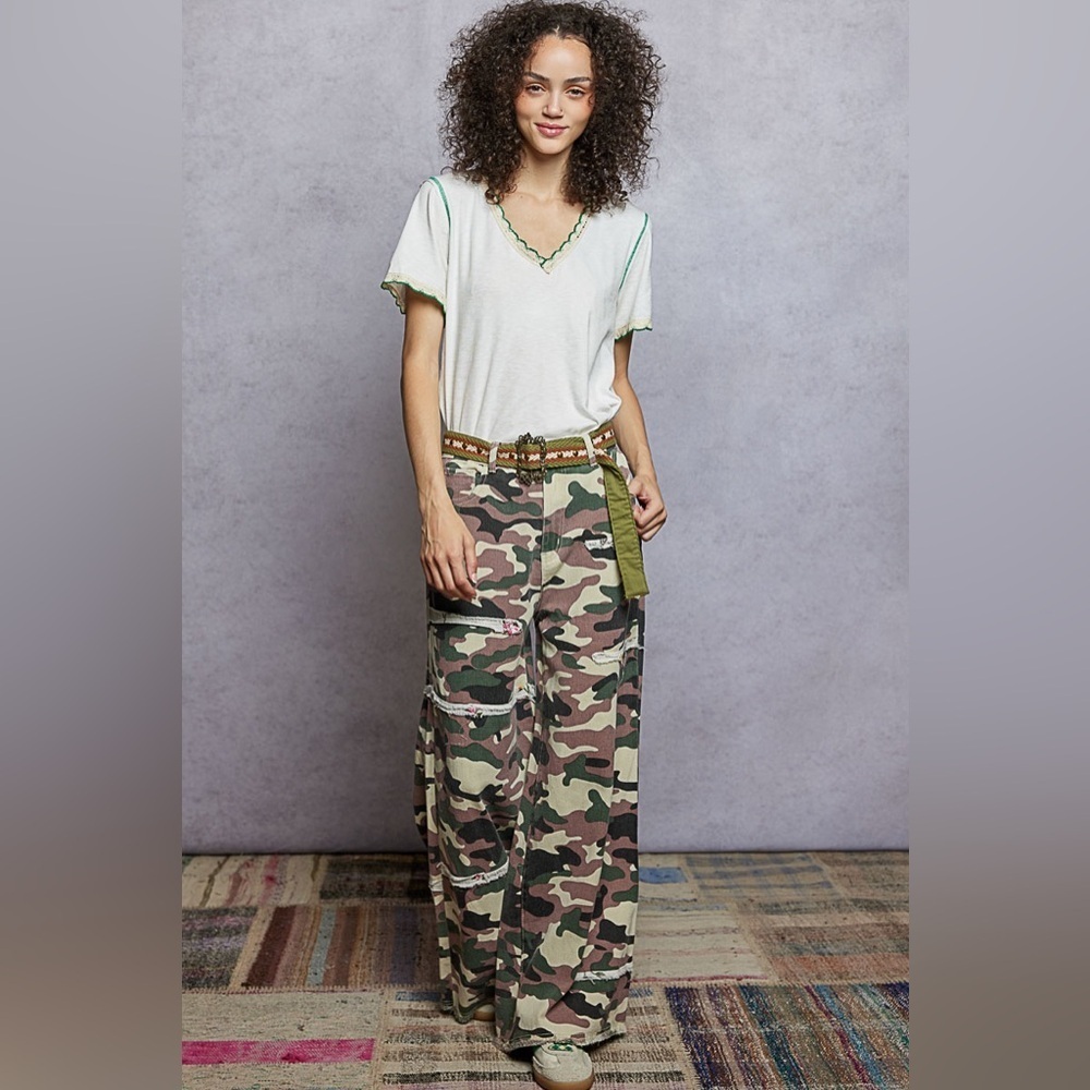 POL “ Studio Stitch ” Wide Leg Patch Pants | Olive Multi - Picture 5 of 8